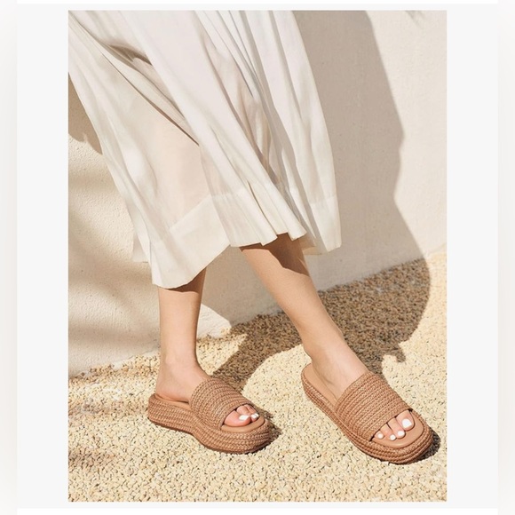 NEW! Women's ‘COFFEE’ Color Raffia Platform Sandals-9M - Picture 3 of 17